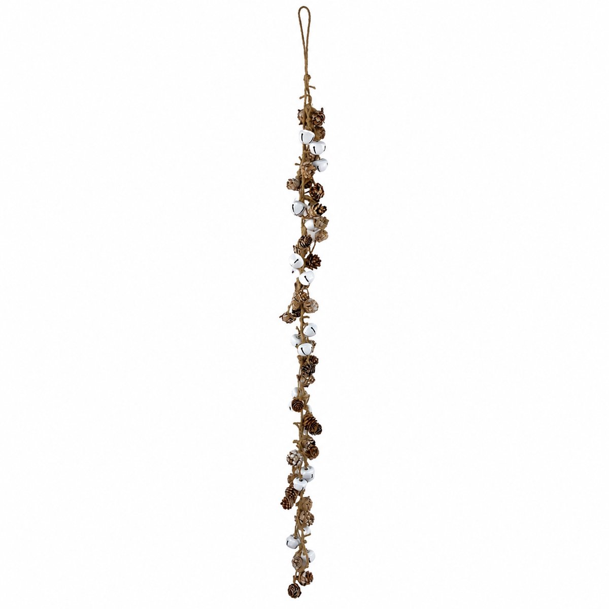 Kerst decoratie slinger - Garland Pinecone Bell | 75 cm | Extra lange kerst slinger van natuurlijke materialen | Wit