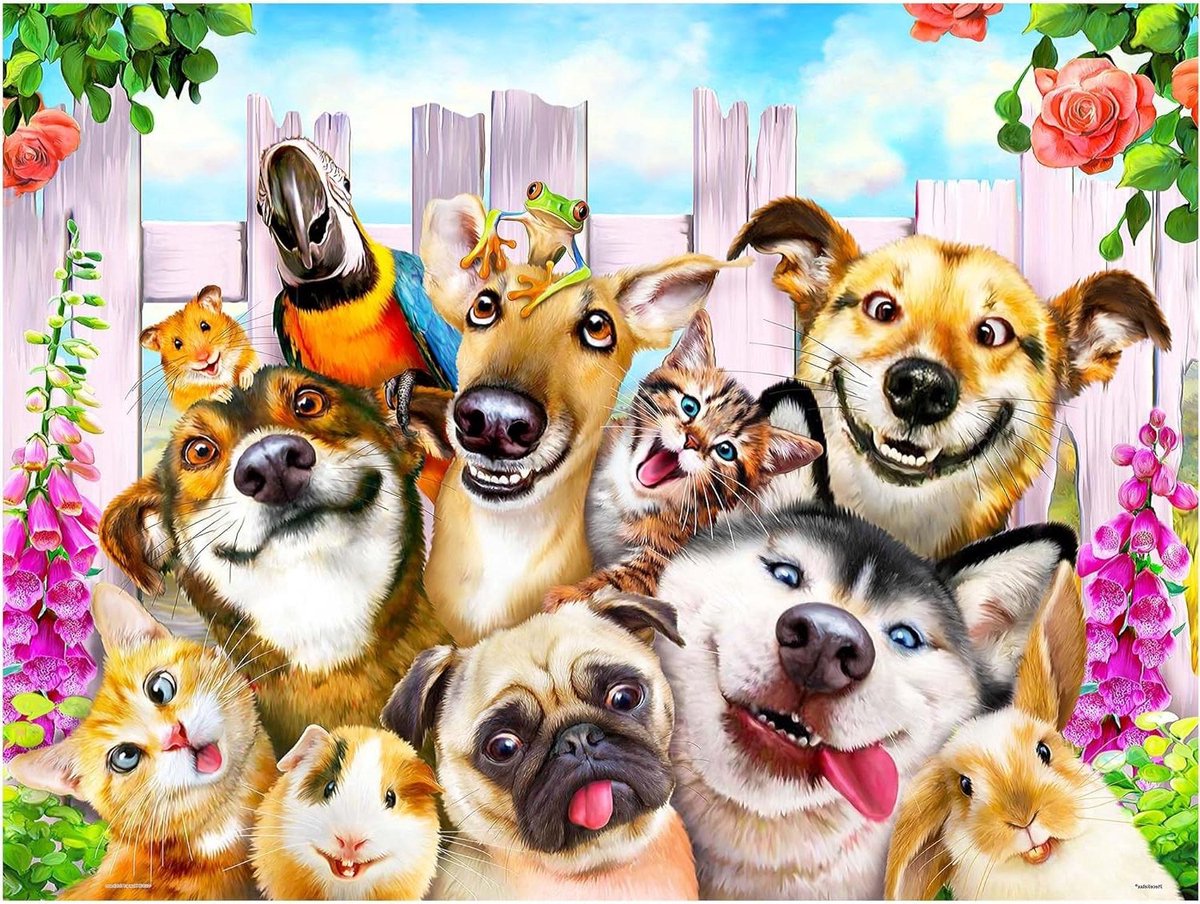Legpuzzel 1000 Stukjes - Puzzel Volwassenen - Ontspannende Tijd - PieceClicks Klikgevoel - 476 x 633 cm - Dieren Selfie