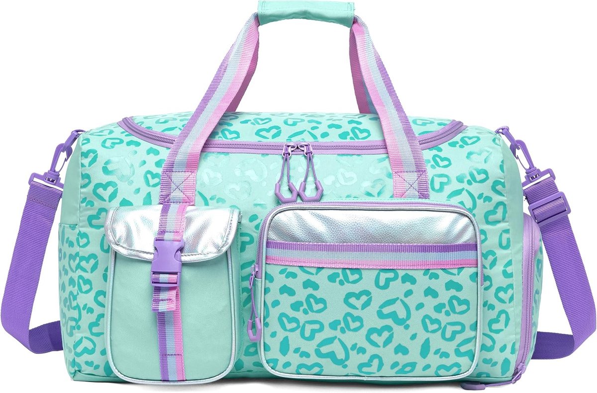 SnelShoppen - Reistas voor Kinderen Sporttas met Schoenenvak Overnachting Duffel Ballet Dance Sport Carry On Weekender Kids Duffle Bag Groen-hart