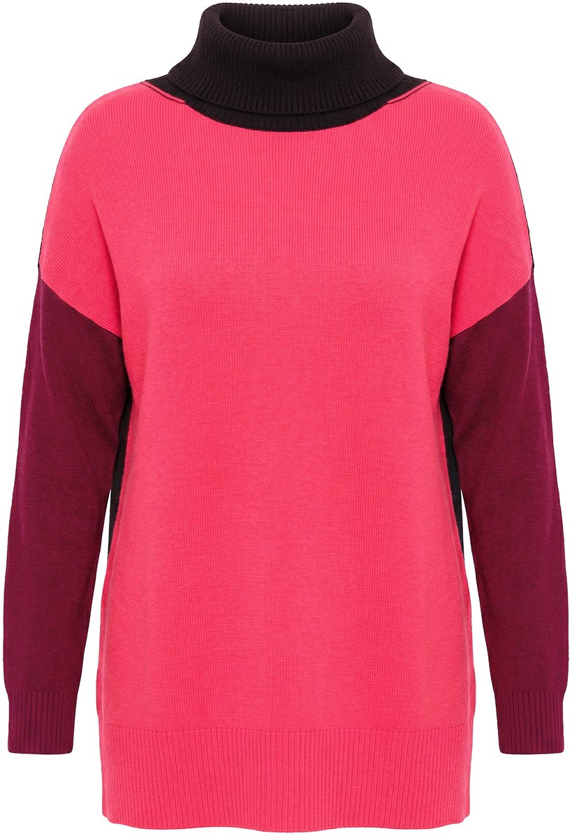 MIAMODA - Dames - Trui oversized opstaande kraag colorblocking - Zwart - Maat 58+