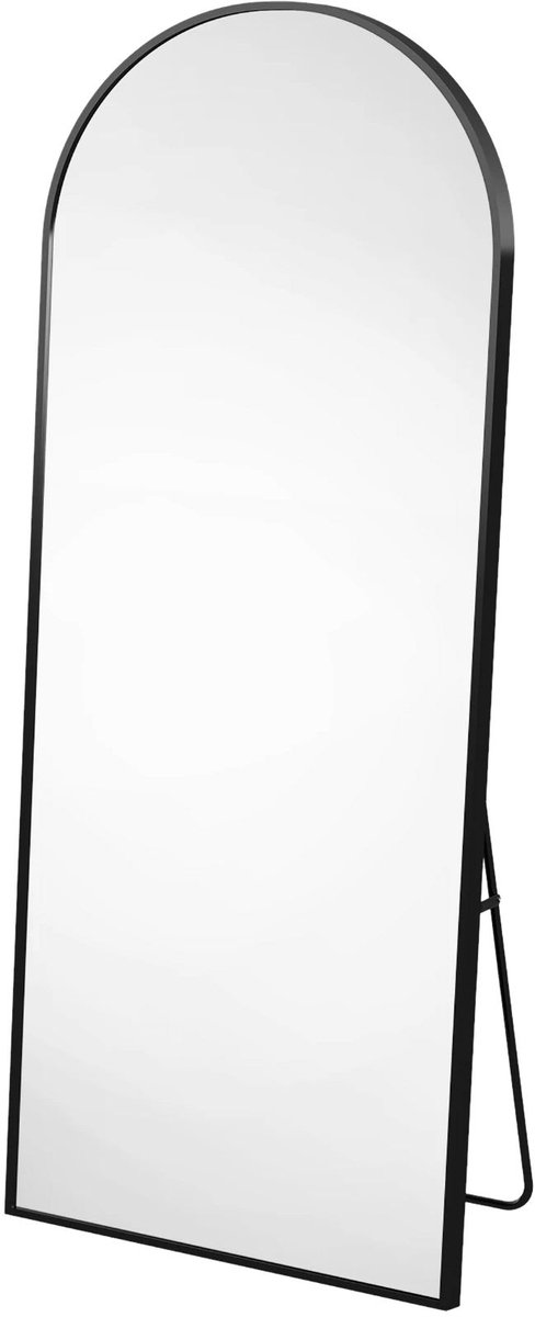 Vloerspiegel - 177 x 77 Cm Zwart Aluminium en Glas - Modern Gebogen Full - Length Ontwerp van Gehard Glas met - voor Slaapkamer en Kleedruimte