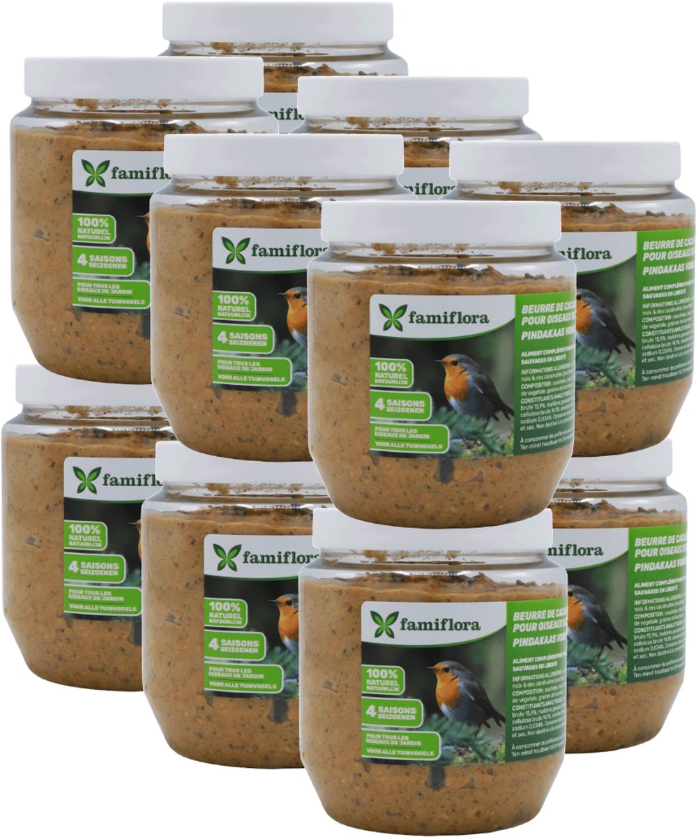 Famiflora pindakaas voor tuinvogels met zonnebloempitten - 12 x 350 gr - Vogelpindakaas - Met zonnebloempitten voor extra aantrekkingskracht en voedingswaarde