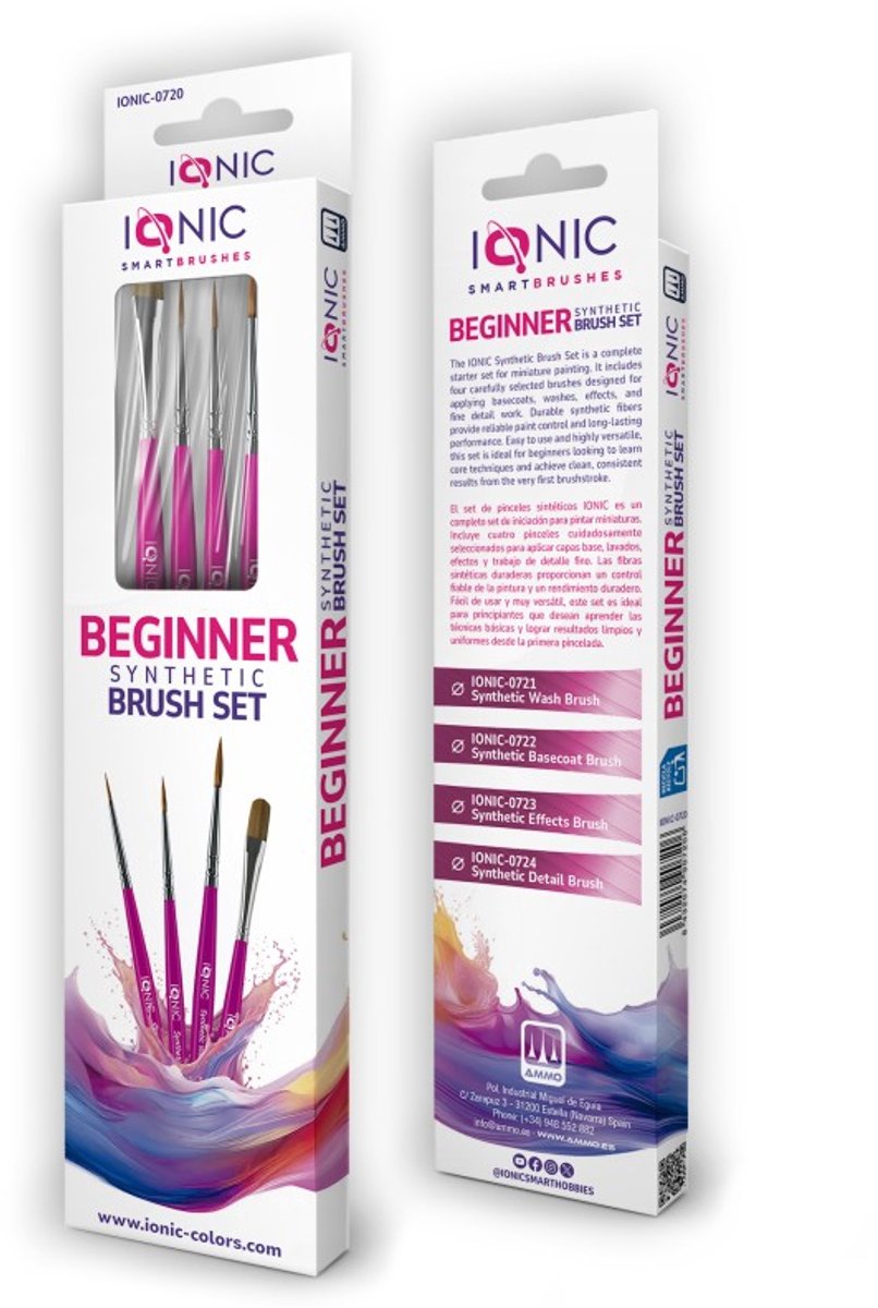 AMMO by Mig Jimenez Hobbypenseel - MIG IO0720 Ionic Smart Colors - Synthetische Penselenset voor Beginners - 4 Stuks Penseel