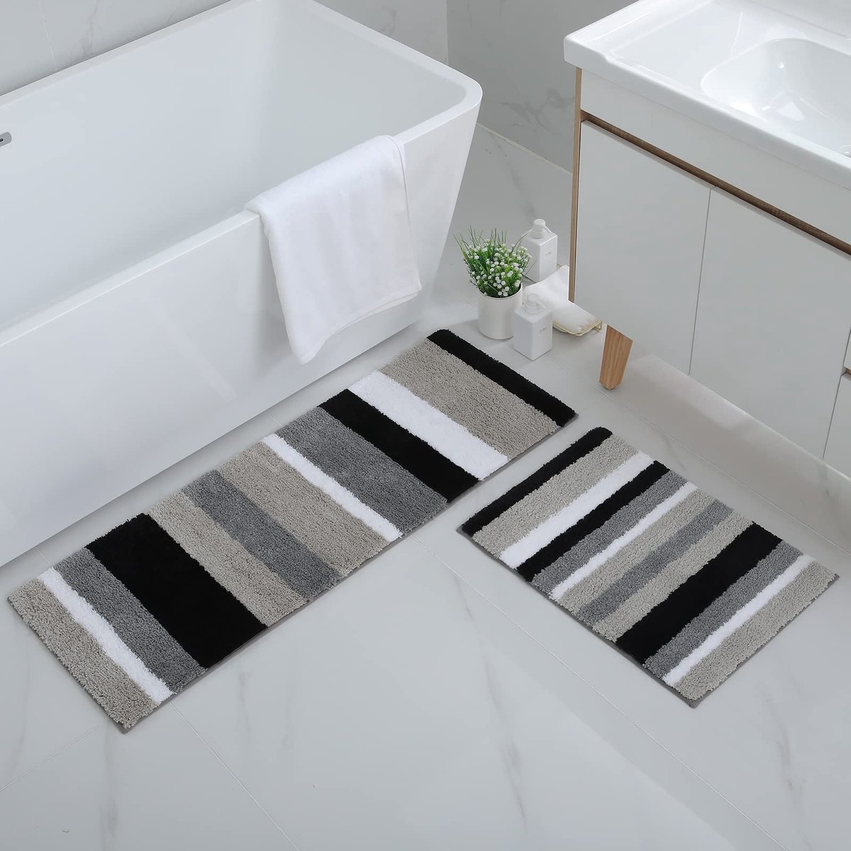 Omgoods - Set van 2 Antislip Badmatten, Microvezel, 40 x 60 cm + 40 x 120 cm