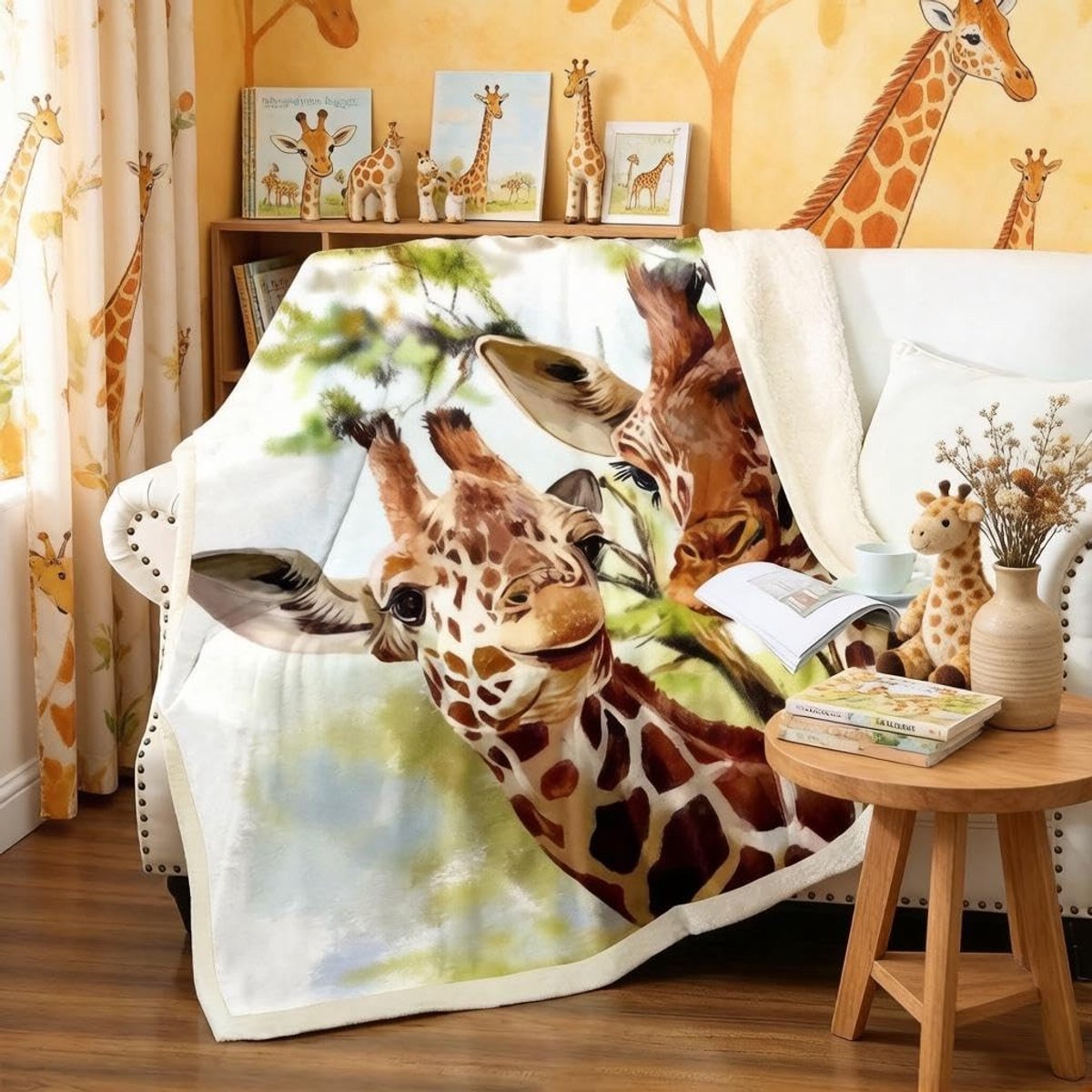 Omgoods - Fleece Dekentje met Giraffe Thema voor Kinderen en Tieners