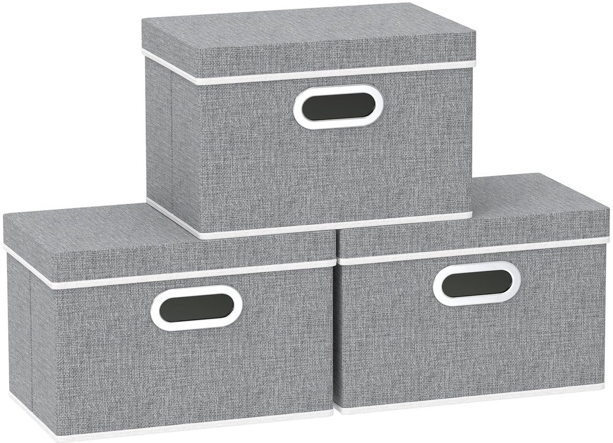 Omgoods - Vouwbare Opbergdozen met Deksel, 3-Pack Grijs