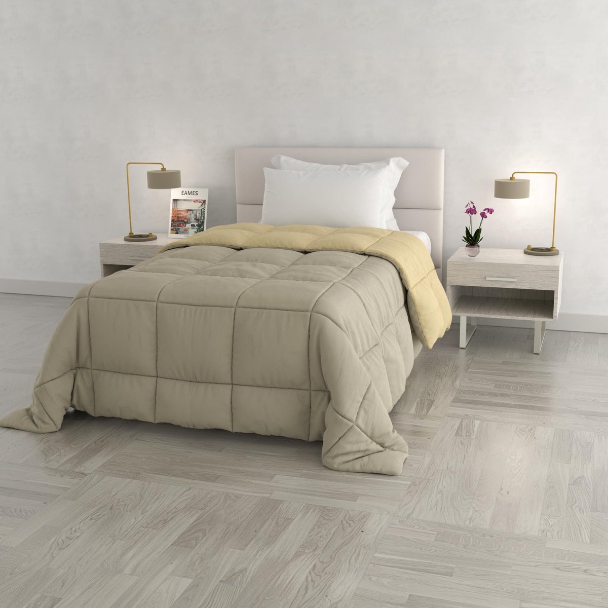Omgoods - Italiaanse Winter Duvet Elegant - 170 x 260 cm in Duifgrijs en Crème