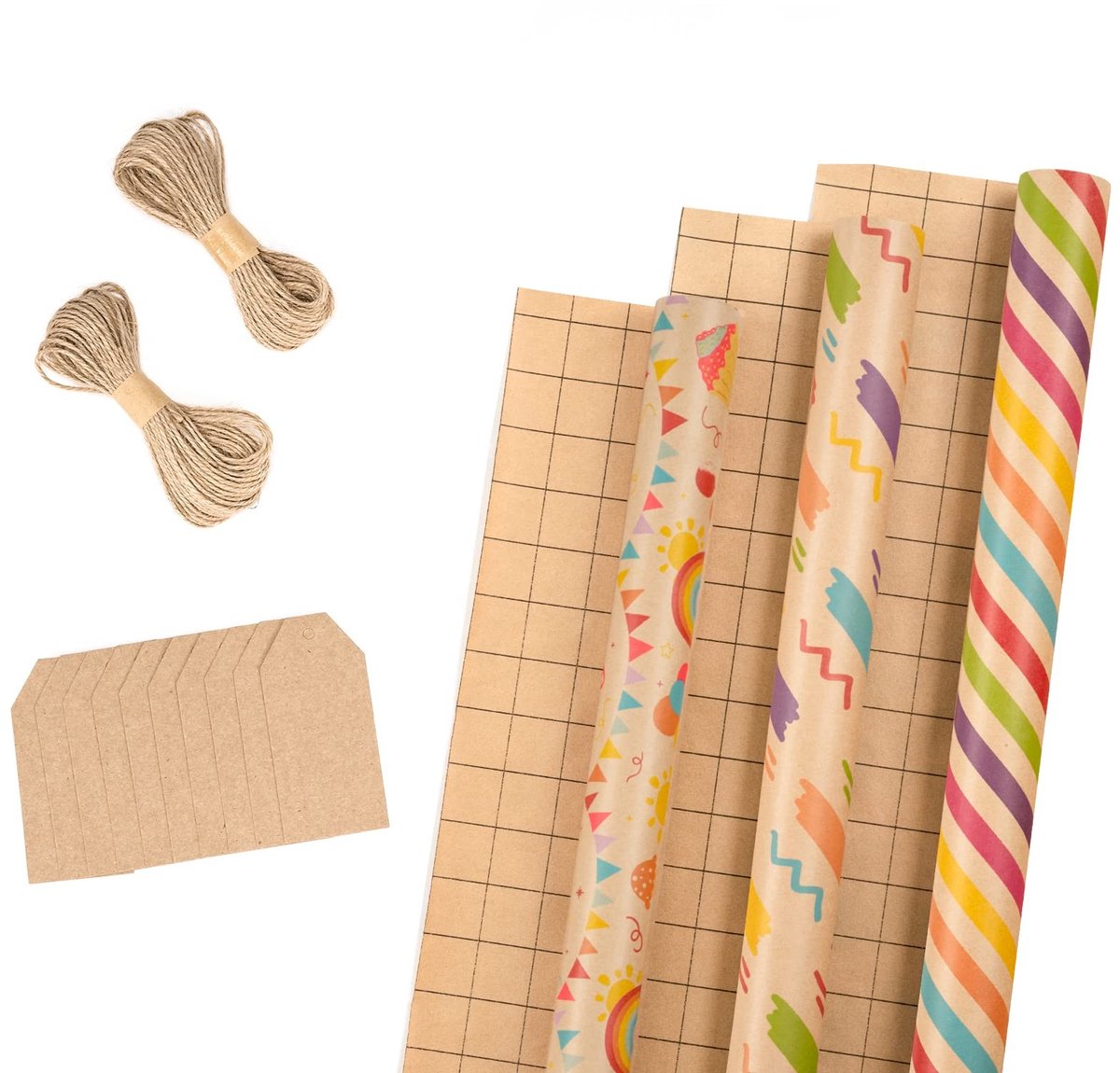 Omgoods - Inpakpapier Rol met Labels en Jute Touw