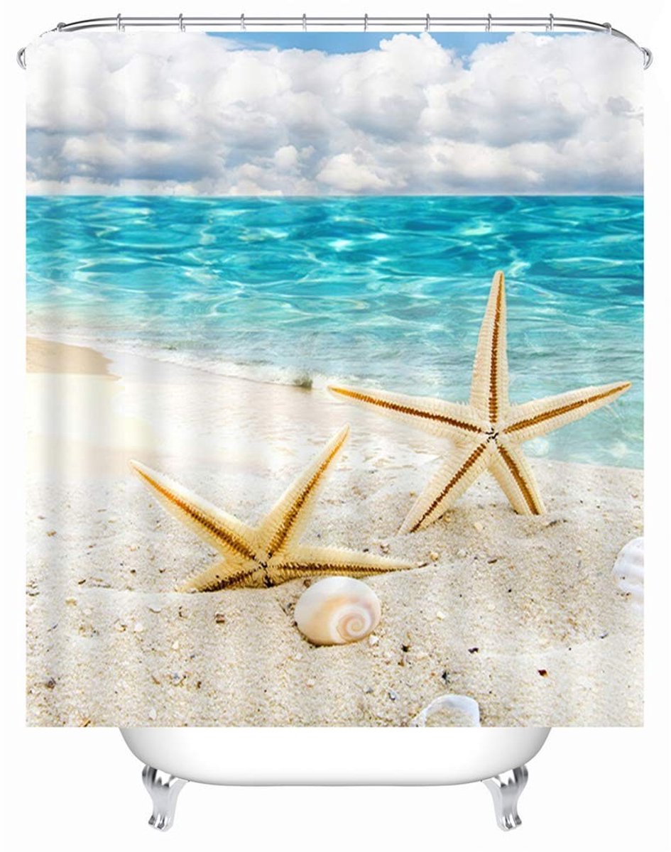 Omgoods - Strand Motief Douchegordijn - Waterdicht en Inclusief Ringen 240x200cm