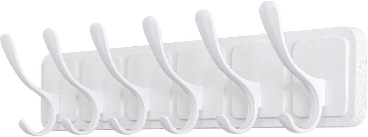 Omgoods - Houten Wandhaak met 6 Haken in Scandi Stijl, Wit