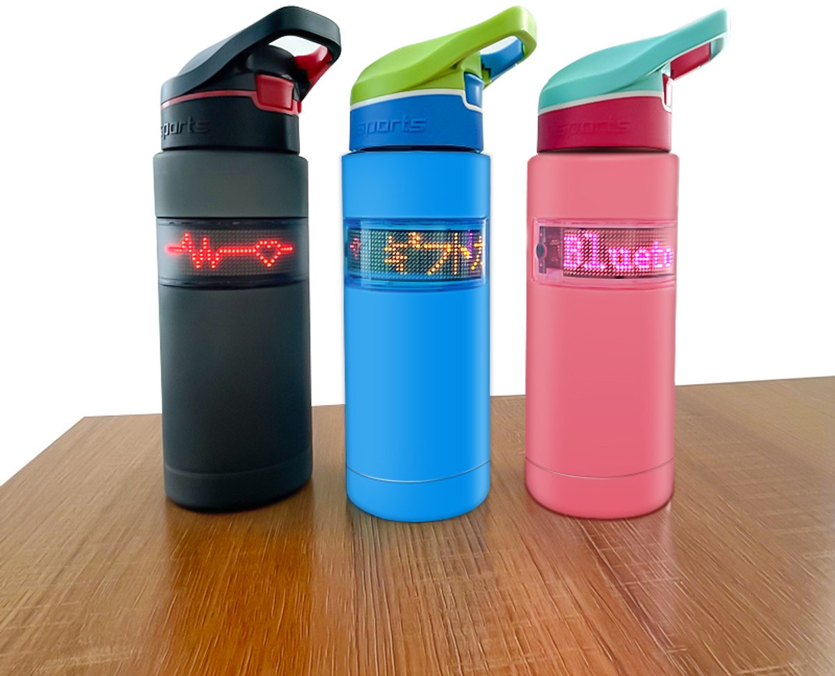 GYW LED Waterfles Zwart W1248 - Fles - Animaties, Teksten, Foto's & GIF's - Bluetooth Verbinding - Personaliseerbaar Display