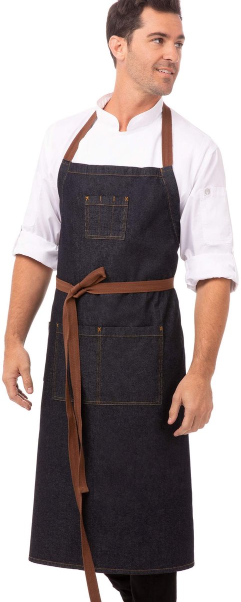 Omgoods - Indigo Blauw Bib Schort met Verstelbare Halsband