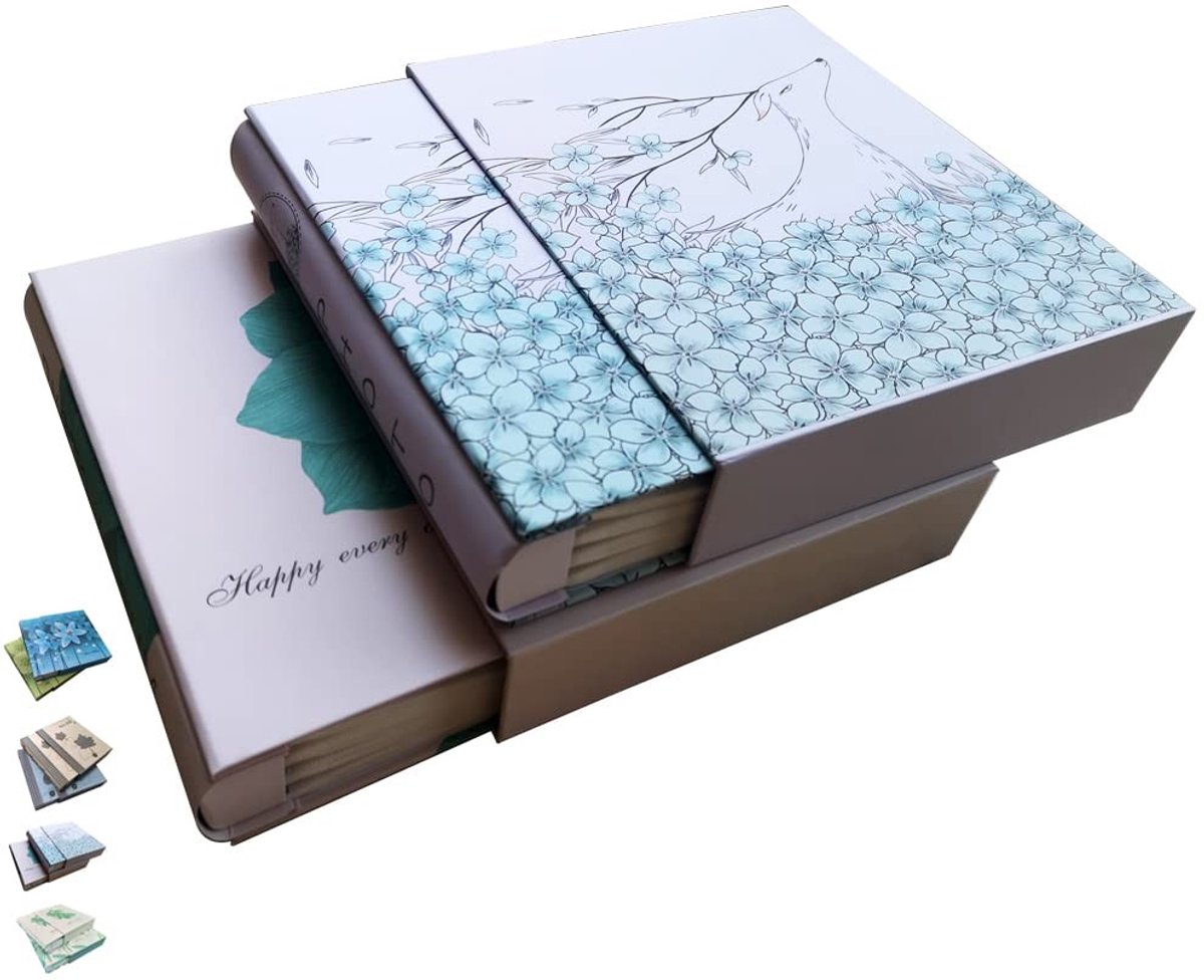 Omgoods - Set van 2 Fotoalbums voor 400 Foto's 4x6 Inch met Bloem en Hert