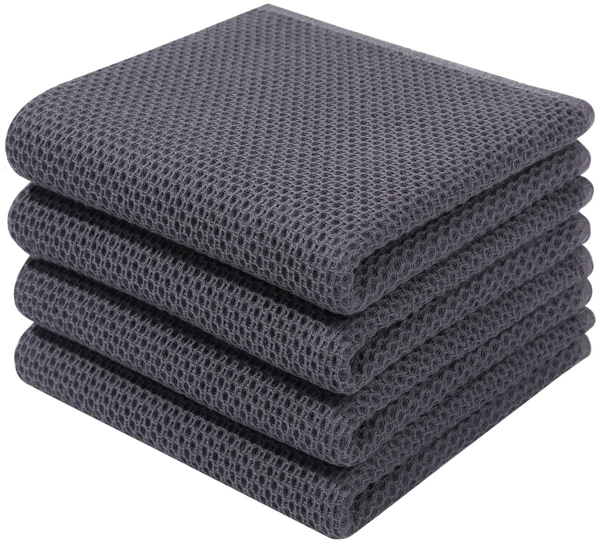 Omgoods - Keukenhanddoeken Wafelstructuur Katoen - 4 Stuks - Donkergrijs - 35x61cm