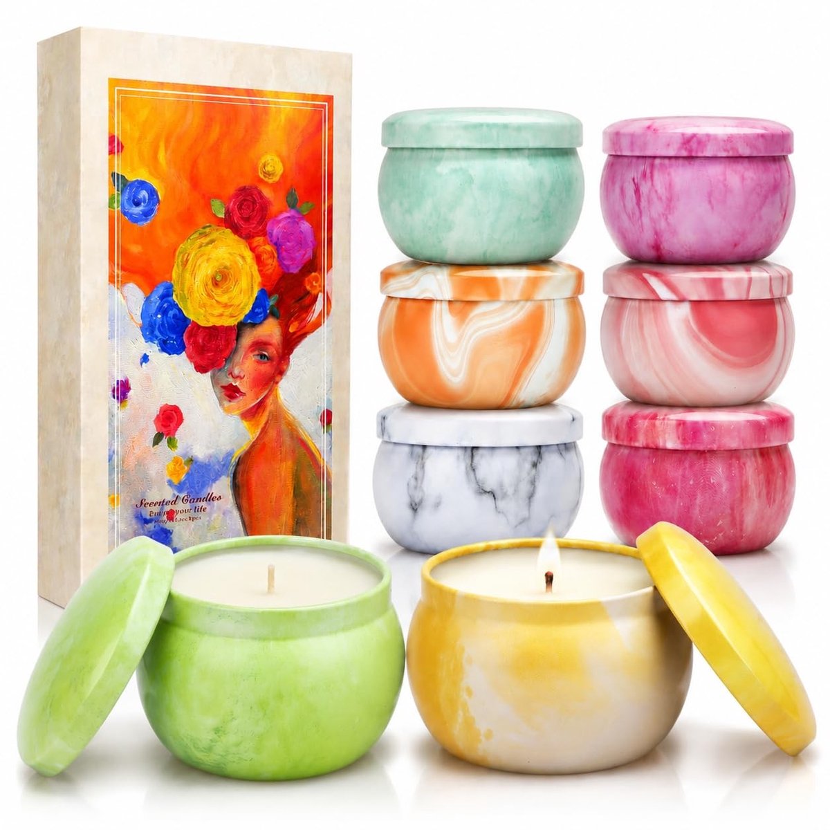 Omgoods - Set van 8 Geurkaarsen in Mooie Jars voor Thuis