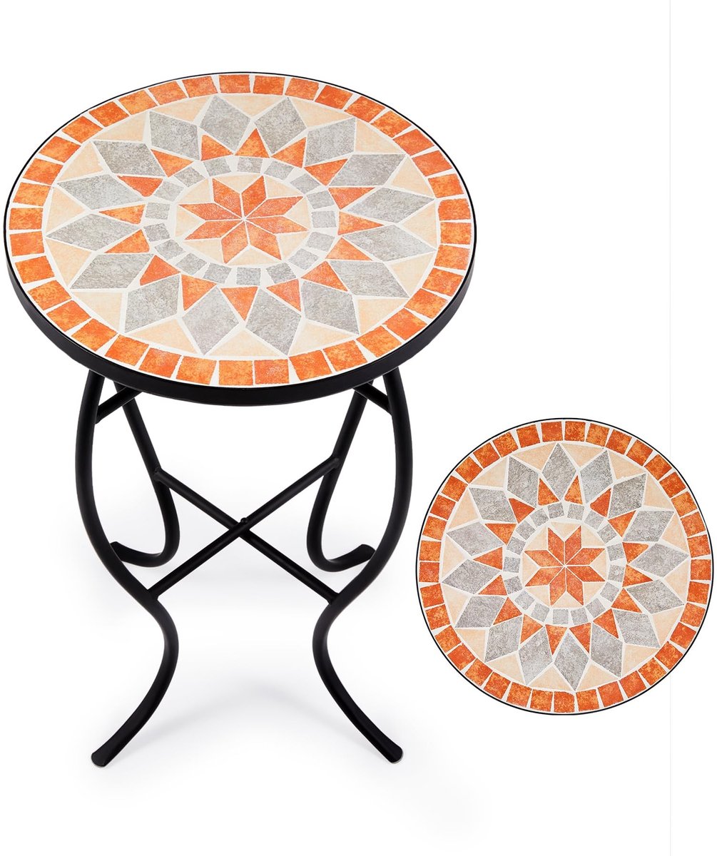 Omgoods - Retro Mozaïek Bijzettafel met Stalen Frame