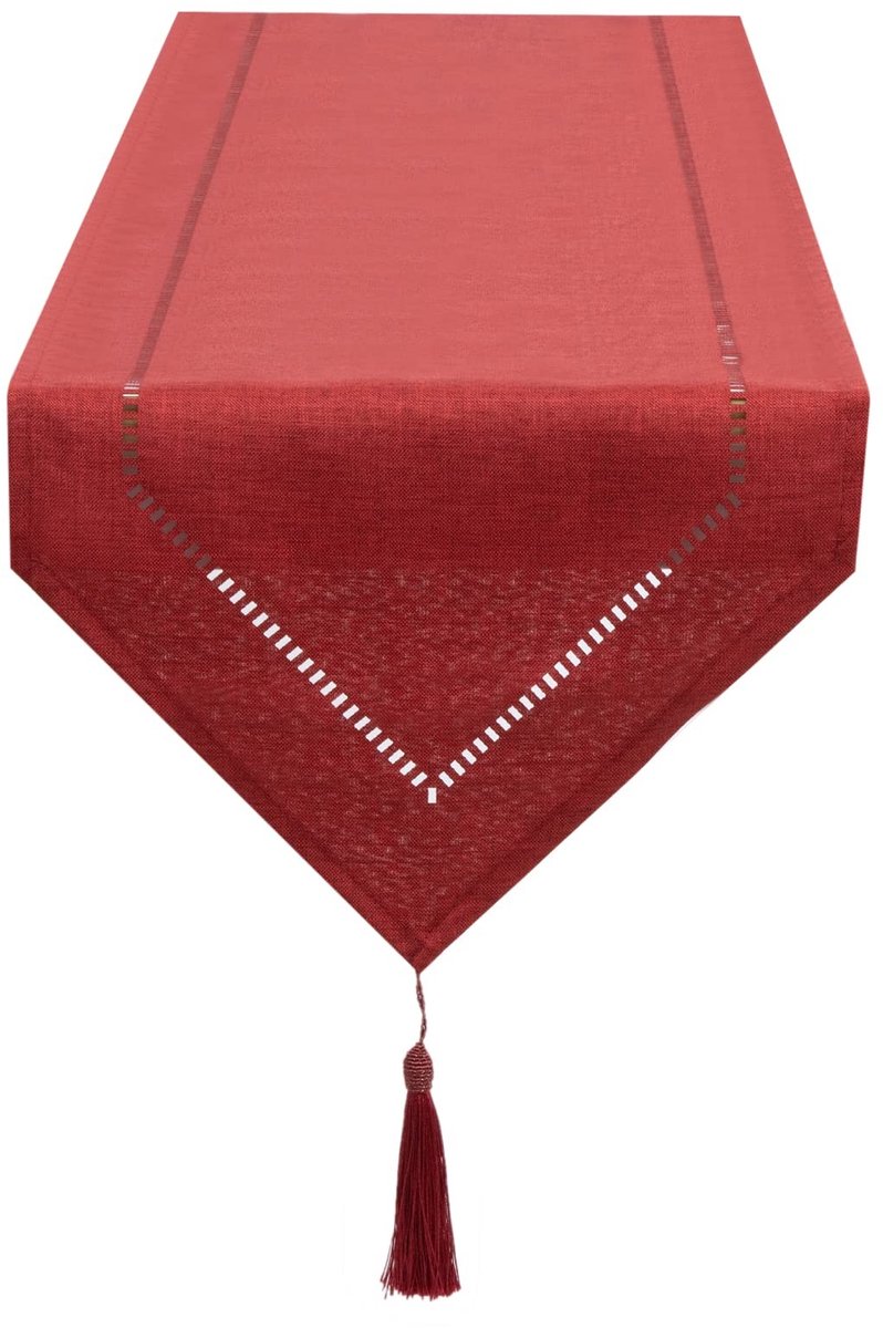 Omgoods - Linnen Tafelrunner Rood 32 x 275 cm, Moderne Afwerking