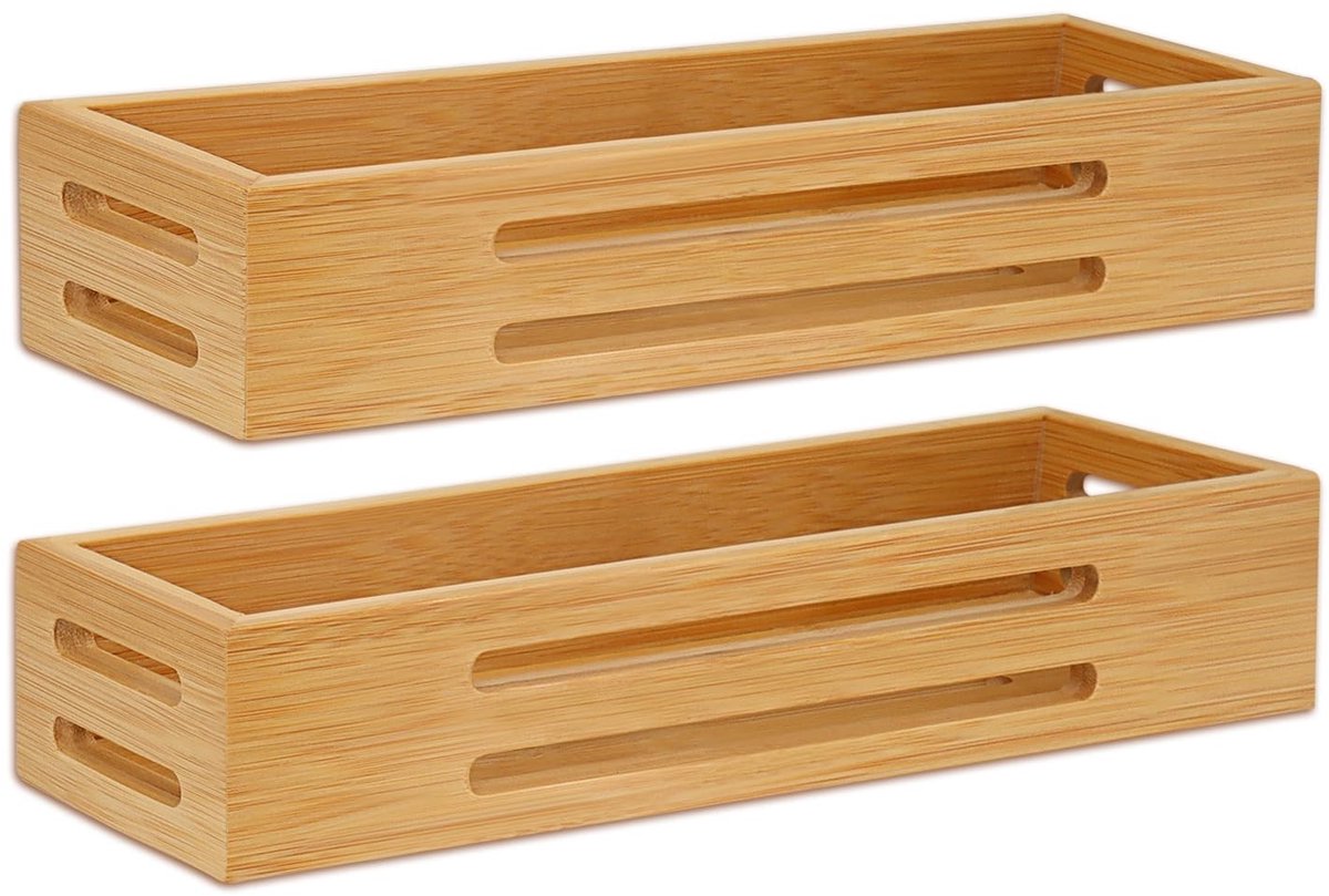 Omgoods- Kruidenrek Bamboe - 2 Stuks - Muurgemonteerd - Zelfklevend/Boormontage - Ruimtebesparend - Voor Kruidenflessen - Keukenrek