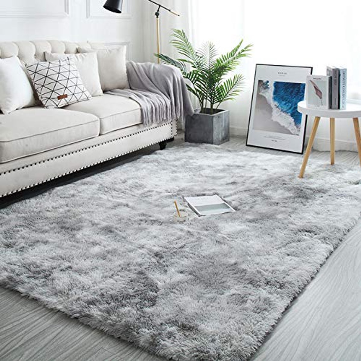 Omgoods - Lichtgrijs antislip vloerkleed - Pluizig tapijt voor woonkamer en slaapkamer (160 x 200 cm)