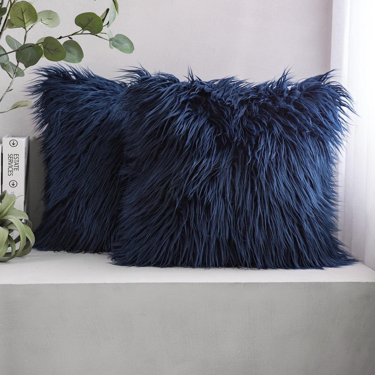 Omgoods - Set van 2 Navy Blauwe Merino Stijl Kussenhoezen 45 x 45 cm