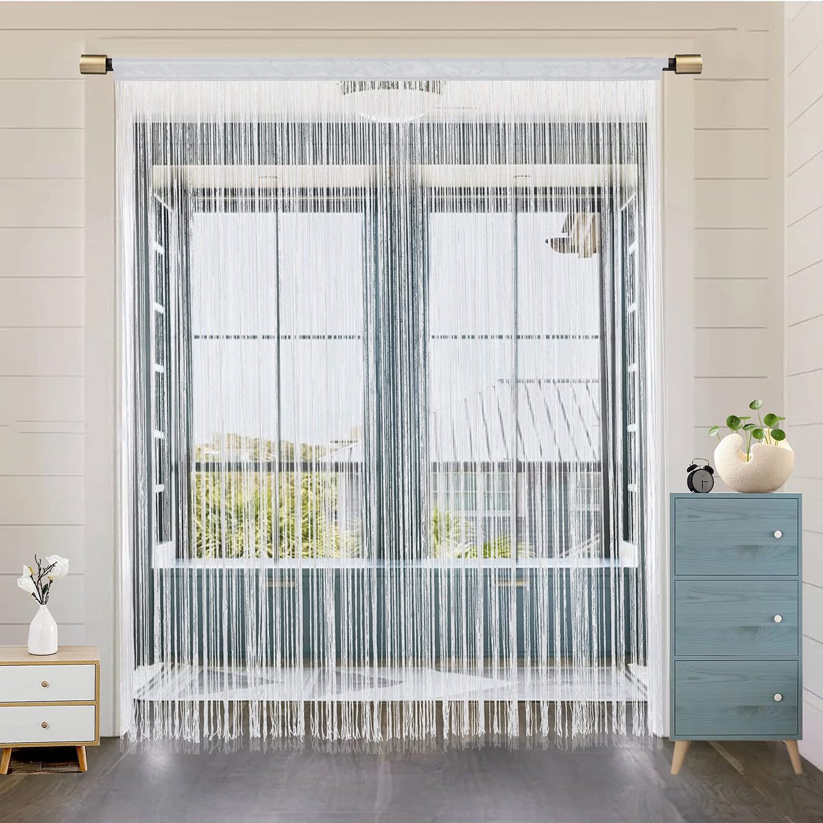 Omgoods - Decoratieve Draaggordijn voor Deuren en Ruimtes 244x229cm Wit