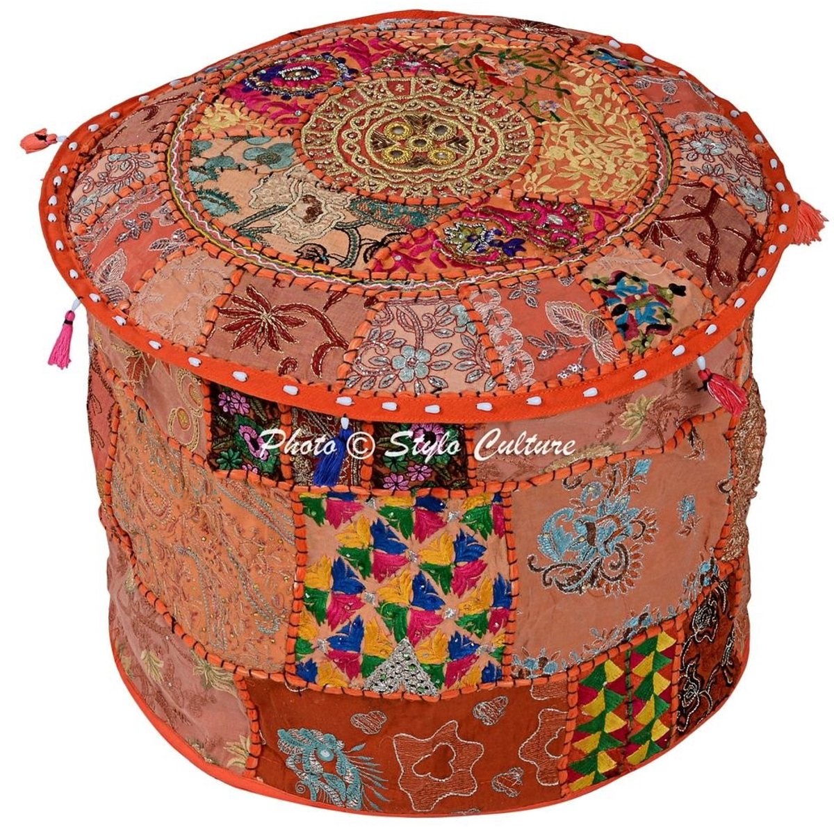 Omgoods - Etnische Osmanische Pouf Cover met Borduurwerk en Patchwork