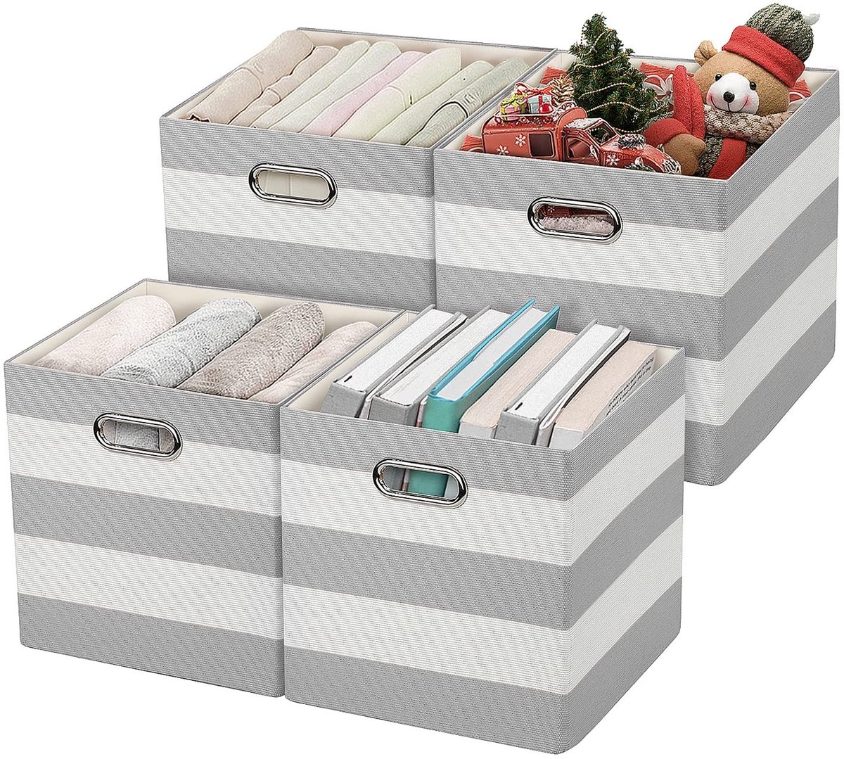 Omgoods - Vouwbare Opbergdozen voor Organisatie in Grijs/Wit Gestreept