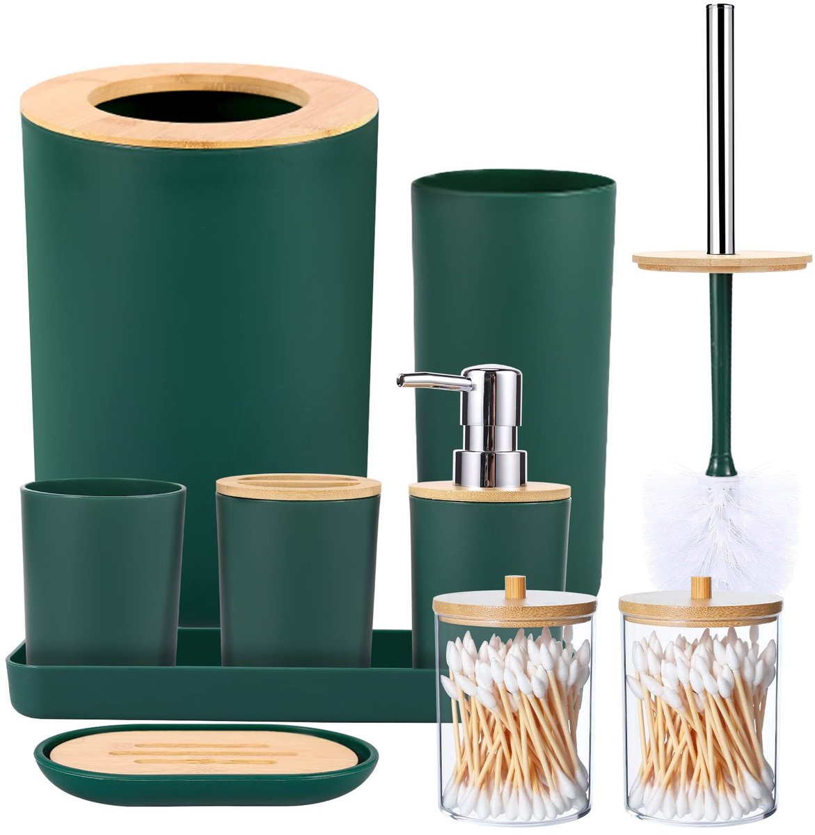 Omgoods - 9-delige Donkergroene Badkamer Accessoires Set