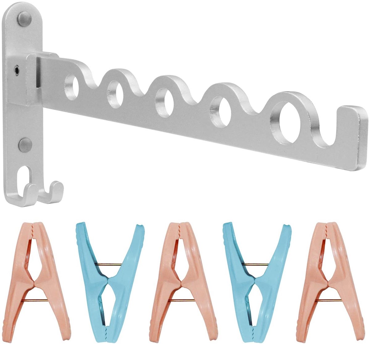 Omgoods - Inklapbare kledinghaken met clips, 5 stuks, zilver