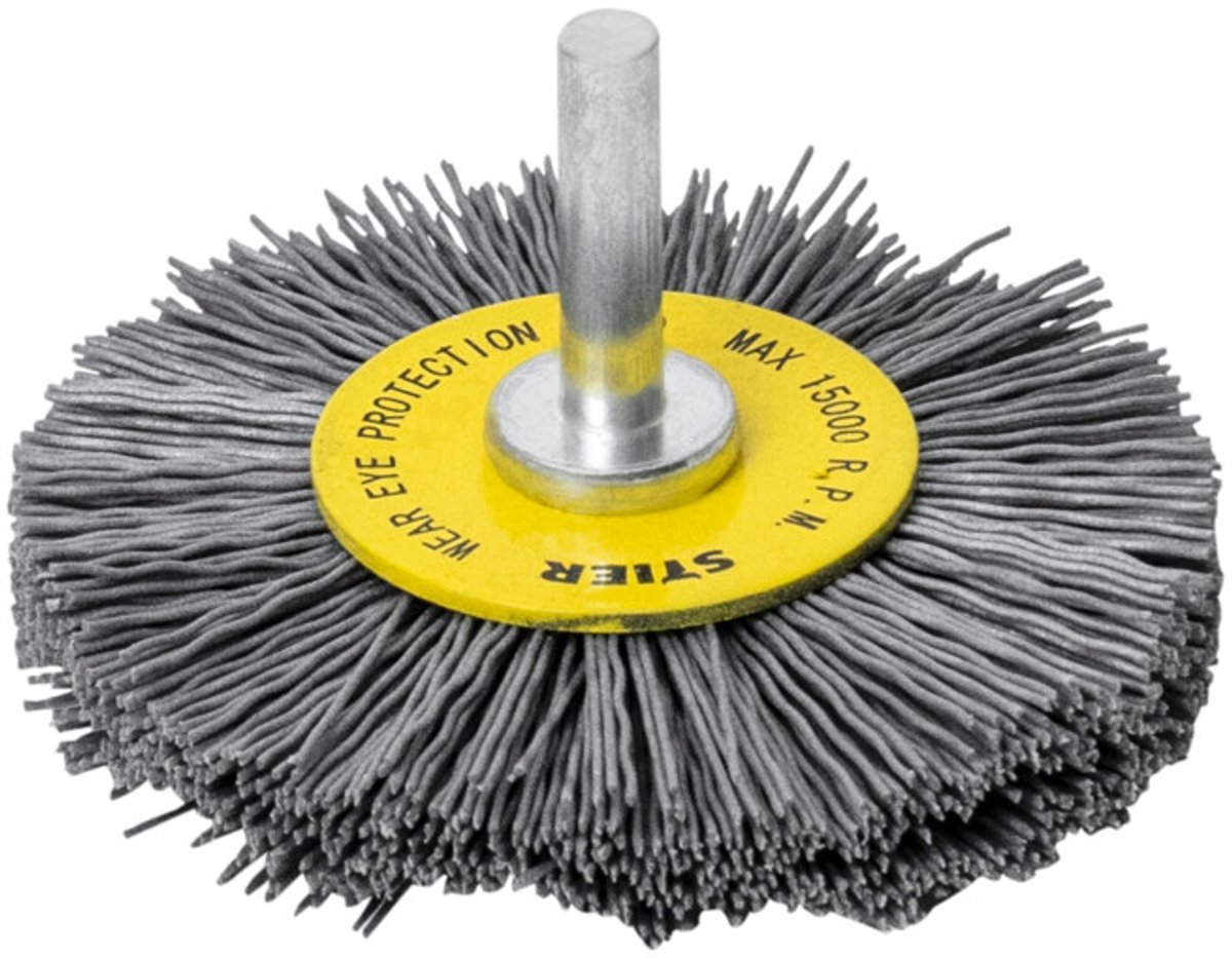 STIER ronde borstel ø 75 mm, schacht-ø 6 mm, 0,6 mm, gegolfd, siliciumcarbide