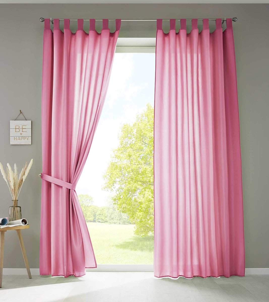 Omgoods - Set van 2 Opaque Microsatin Gordijnen met Lus en Plissé