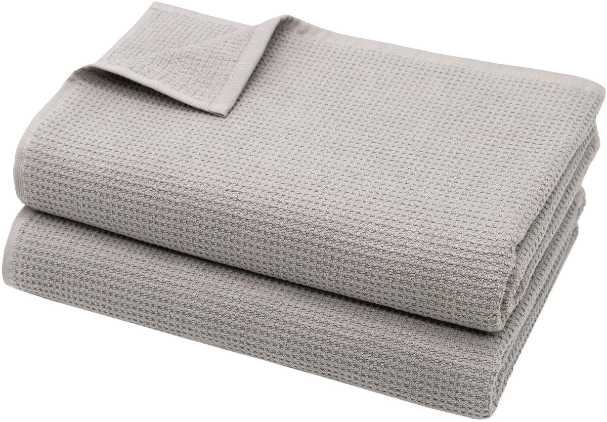 Omgoods - Set van 2 Luxe Saunadoeken Wafelpique 70x180 cm Grijs