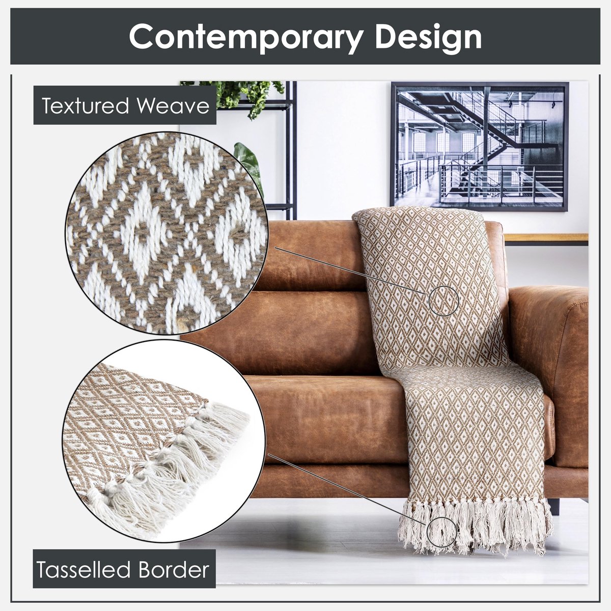 Omgoods - Scandi Woven Recycled Cotton Throw Blanket Taupe 70x100 cm