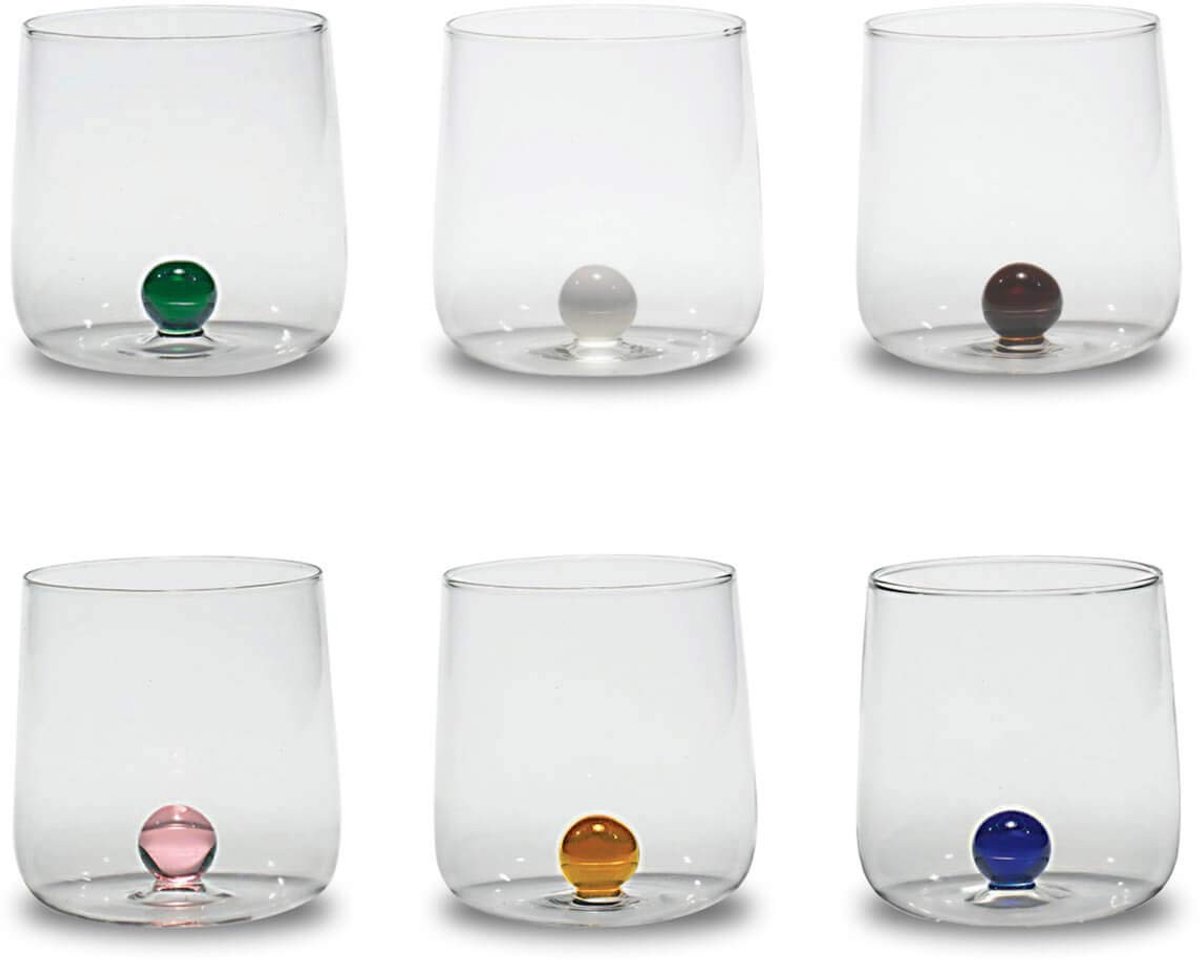 Omgoods - Set van 6 Kleurrijke Glazen Bilia van Borosilicaat 44 cl