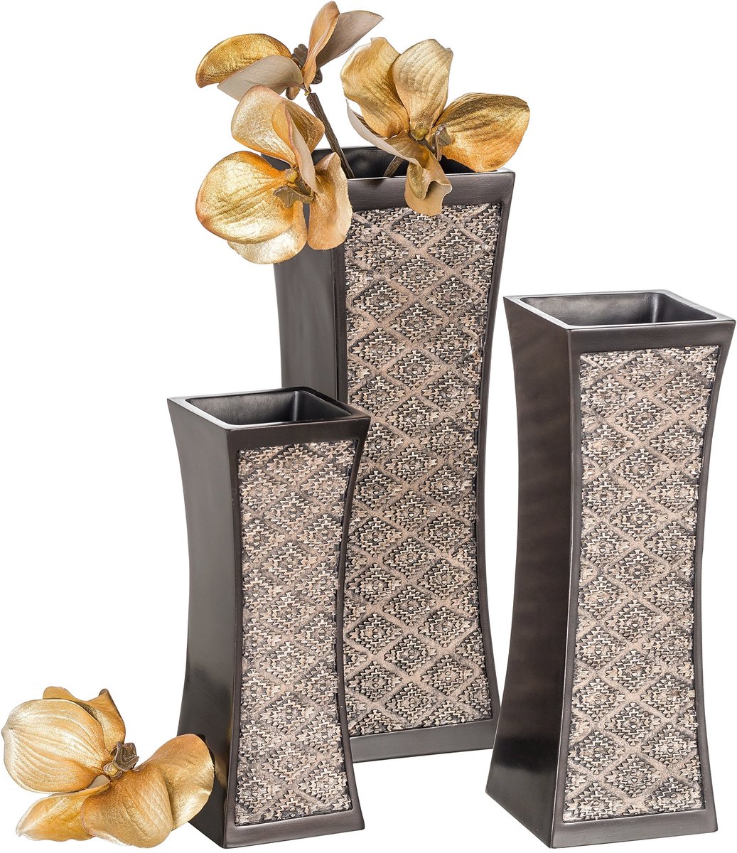 Omgoods - Set van 3 Decoratieve Bruine Vazen voor Thuisdecoratie