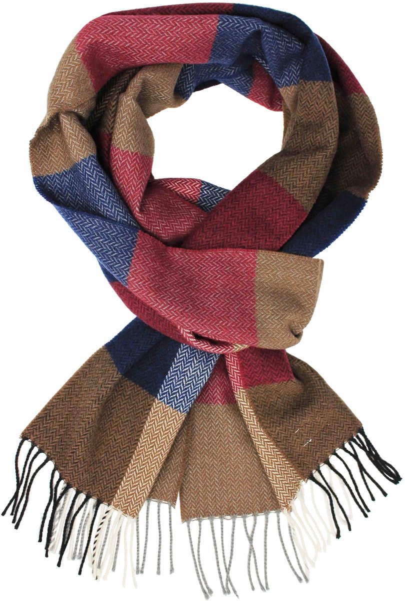 Omgoods - Gebreide Sjaal voor de Winter in Rood, Beige en Blauw