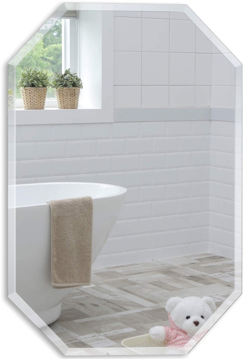 Omgoods - Octagonale Wandspiegel zonder Frame met Bevelrand (50 x 40 cm)