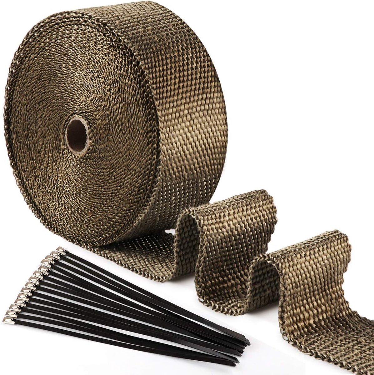 Omgoods- Thermische Isolatietape 15 m x 50 mm - Zwarte Isolatietape - Isolatietape voor Uitlaatpijp - Kabelbinders - Vermindert Warmteafgifte
