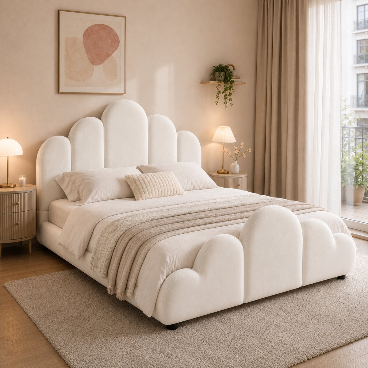Polsterbett Kinderbett 140x200cm - Beige Samt - Eenvoudig Te Monteren - Veilig Design