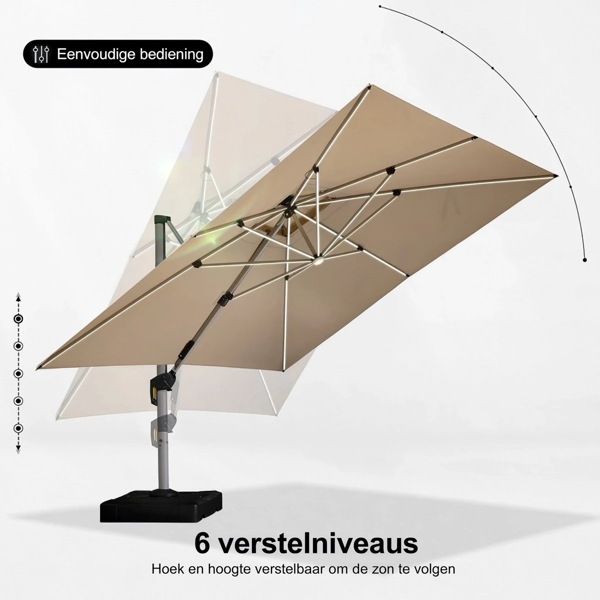 Purple Leaf Cantilever Parasol with LED Lighting 365x270 cm - Khaki