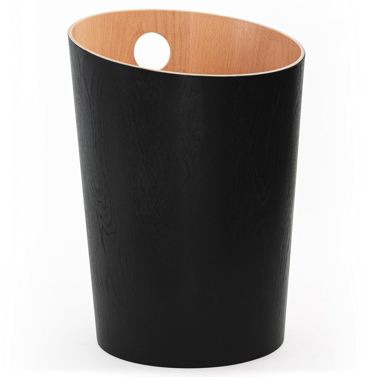 SnelShoppen - Design Papiermand 'Bennet' | Unieke Prullenbak van Echt Houtfineer voor Kantoor, Slaapkamer, Kinderkamer en meer | Zwarte Papiermand | M