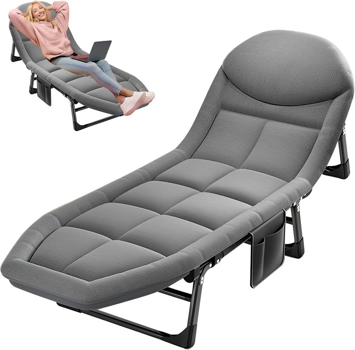 Opvouwbare Zero Gravity Strandstoel – Verstelbare Ligstoel 190x66x35 cm – Lichtgewicht Relaxstoel tot 150 kg voor Strand, Camping, Tuin en Balkon – Grijs