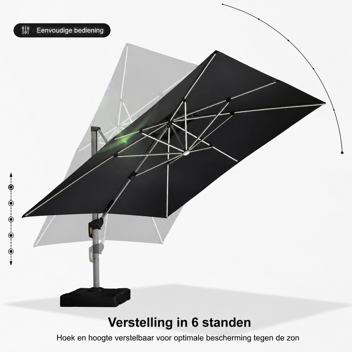 Purple Leaf Zweefparasol met ledverlichting 400x300 cm - Grijs