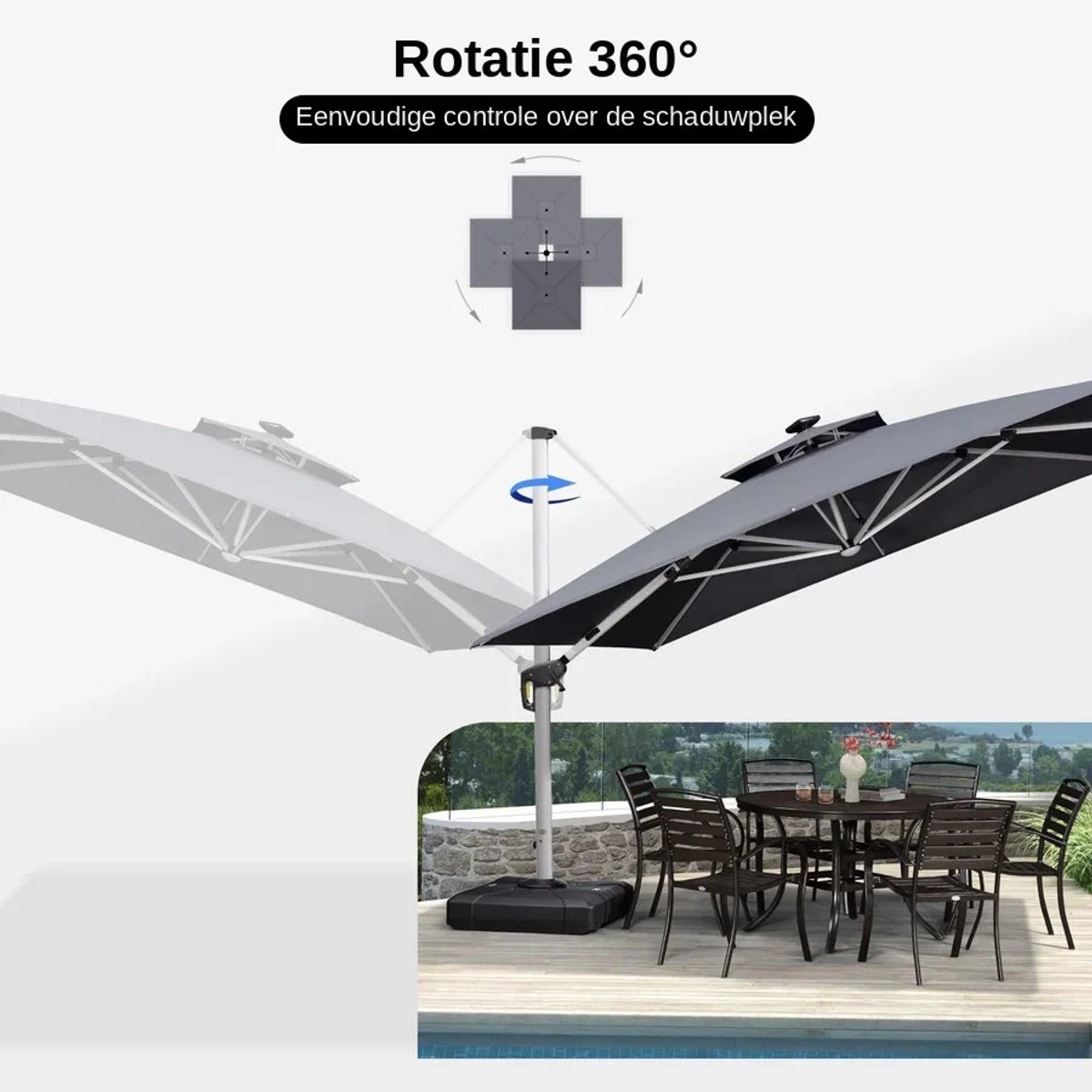 Purple Leaf Zweefparasol met ledverlichting 400x300 cm - Grijs