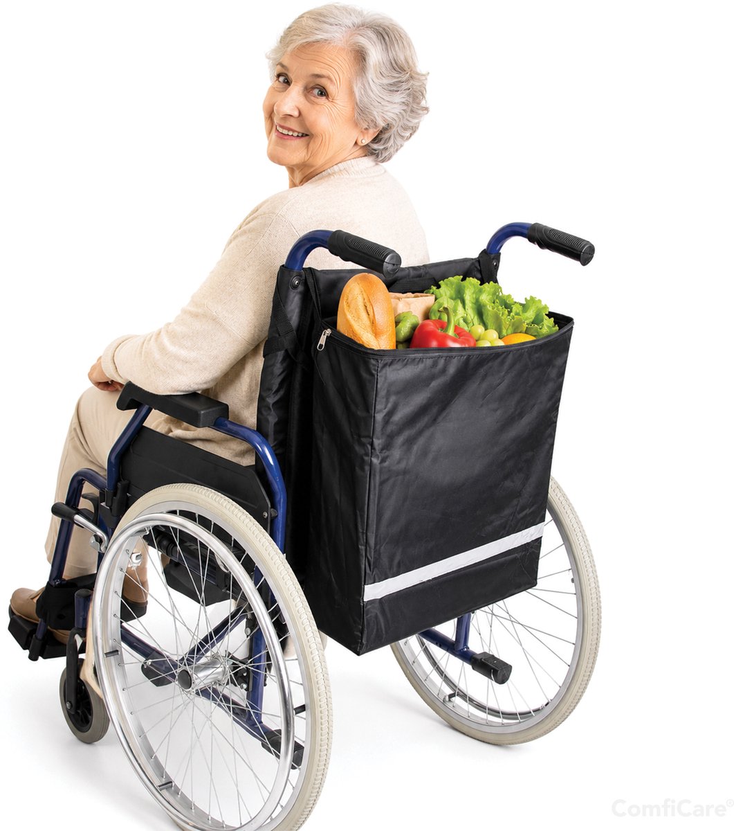 ComfiCare® Rolstoeltas - Rollatortas - Rolstoeltas achterkant - Rollator tas afsluitbaar - Rolstoeltas armleuning - Rolstoel assesoires - Rolstoelnetje - Rolstoelnetje achterkant - Wheelchair - Waterdichte tas - Voor rolstoel - Zwart