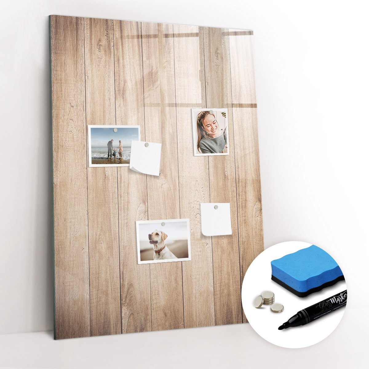 Tulup Whitebord - Lichte houten planken - 70 x 100 cm - Bruin Magnetic Board - Gratis 5 Sterke Magneten + Whiteboard Marker & Wisser - Decoratief Magnetisch Bord - Magneetbord Keuken - Ideeënbord Thuiswerkplek