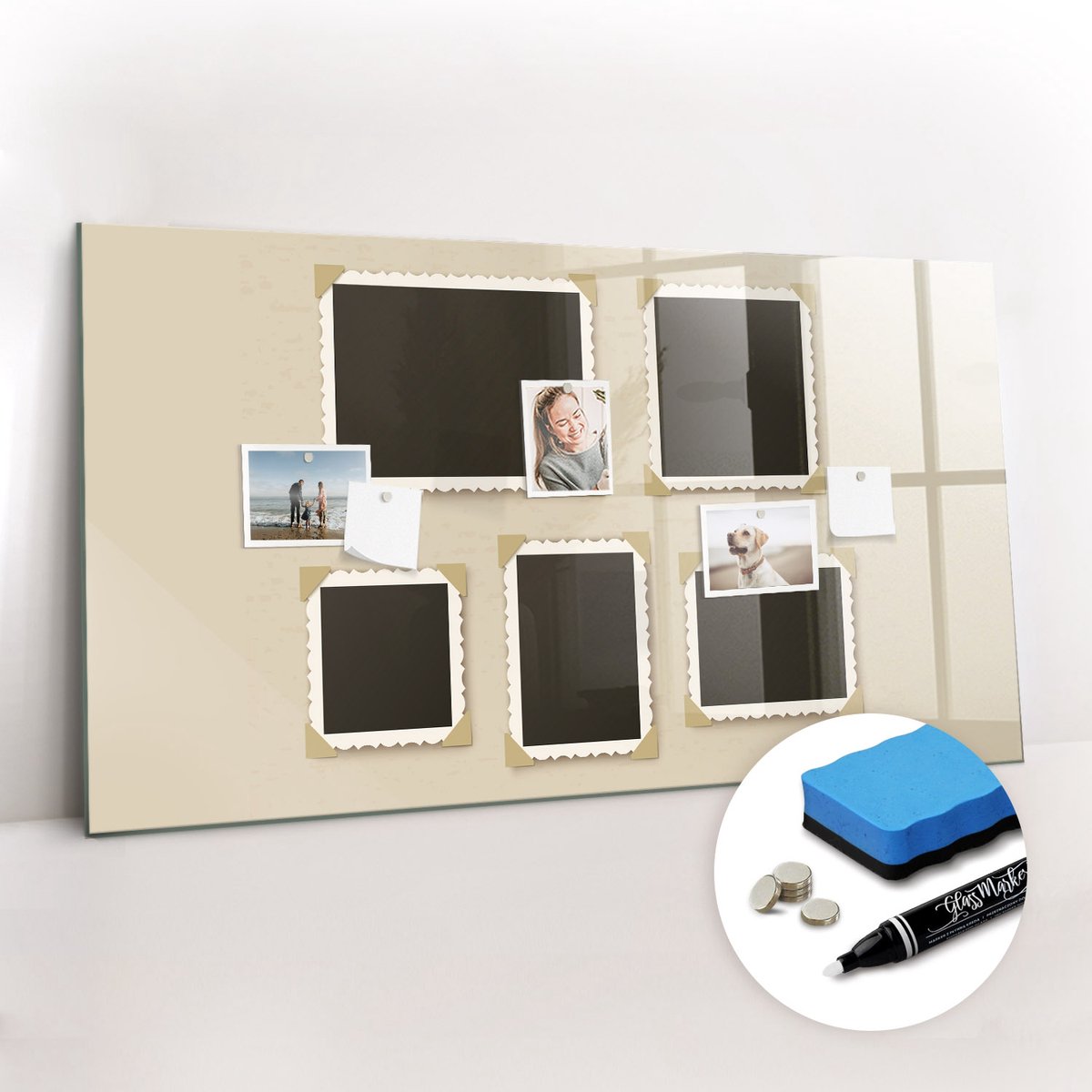 Tulup Whitebord - Retro frames - 120 x 60 cm - Bruin Magneetbord Keuken - Gratis 5 Sterke Magneten + Whiteboard Marker & Wisser - Decoratief Magnetisch Bord - Magnetisch Bord - Productiviteit Tools