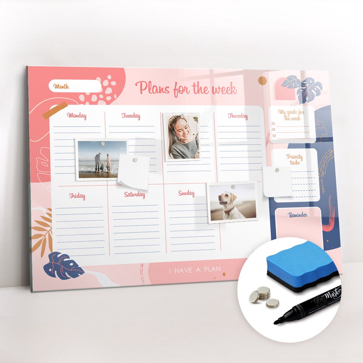 Tulup Whitebord - Weekplanner voor op kantoor - 90 x 60 cm - Veelkleurig Magnetisch Wandbord - Gratis 5 Sterke Magneten + Whiteboard Marker & Wisser - Interieur Accessoires Kantoor - Magnetisch Bord - Ideeënbord Thuiswerkplek
