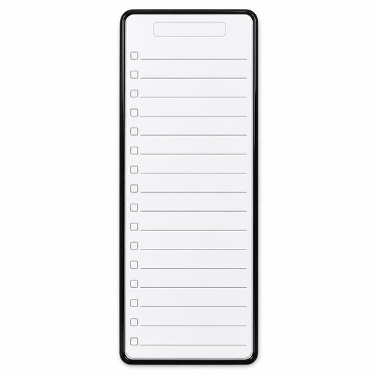 Tableau blanc magnétique avec un espace titre et une liste de tâches de 17 cases.