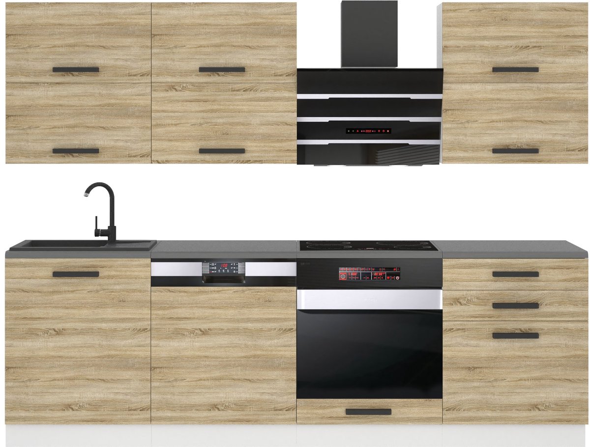 BELINI Keukenblok MADISON - Keukenmeubel Set 240 cm Sonoma Eiken met Werkbladen - Boven- en Onderkasten